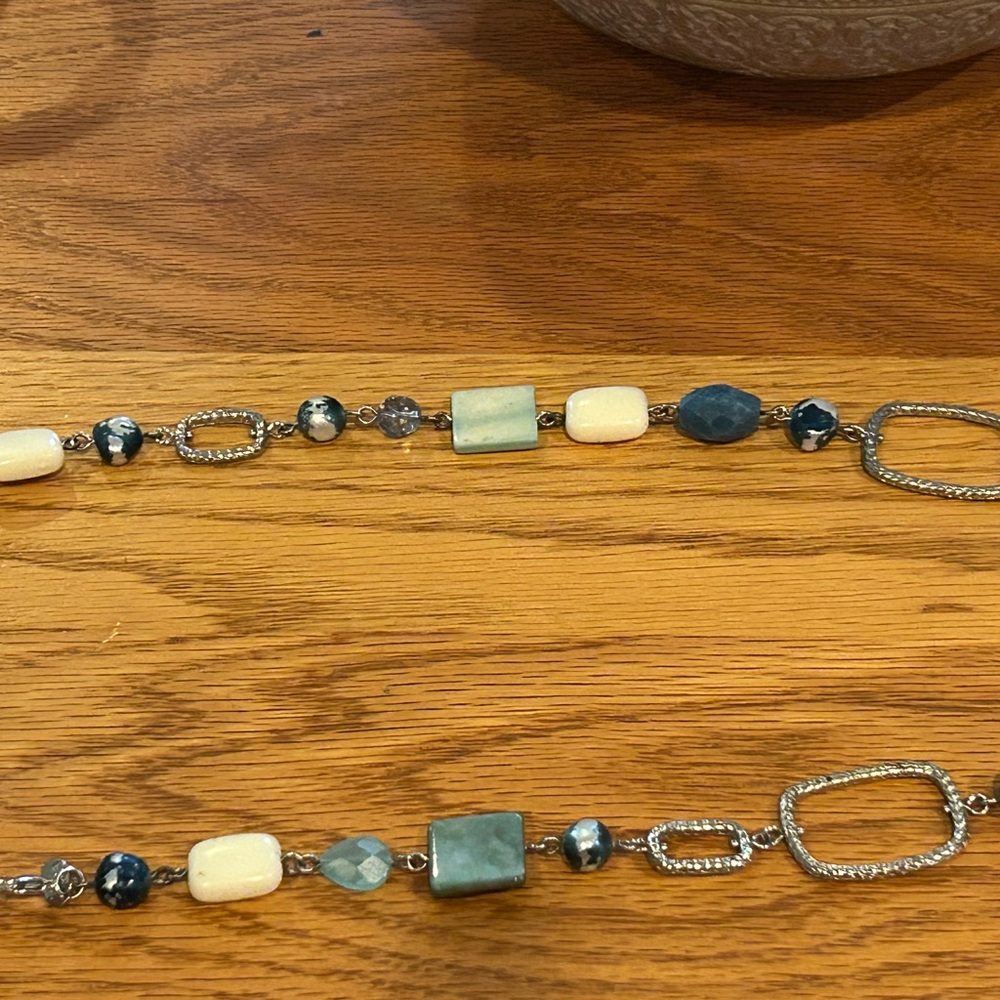 Lia Sophia long blue and white necklace